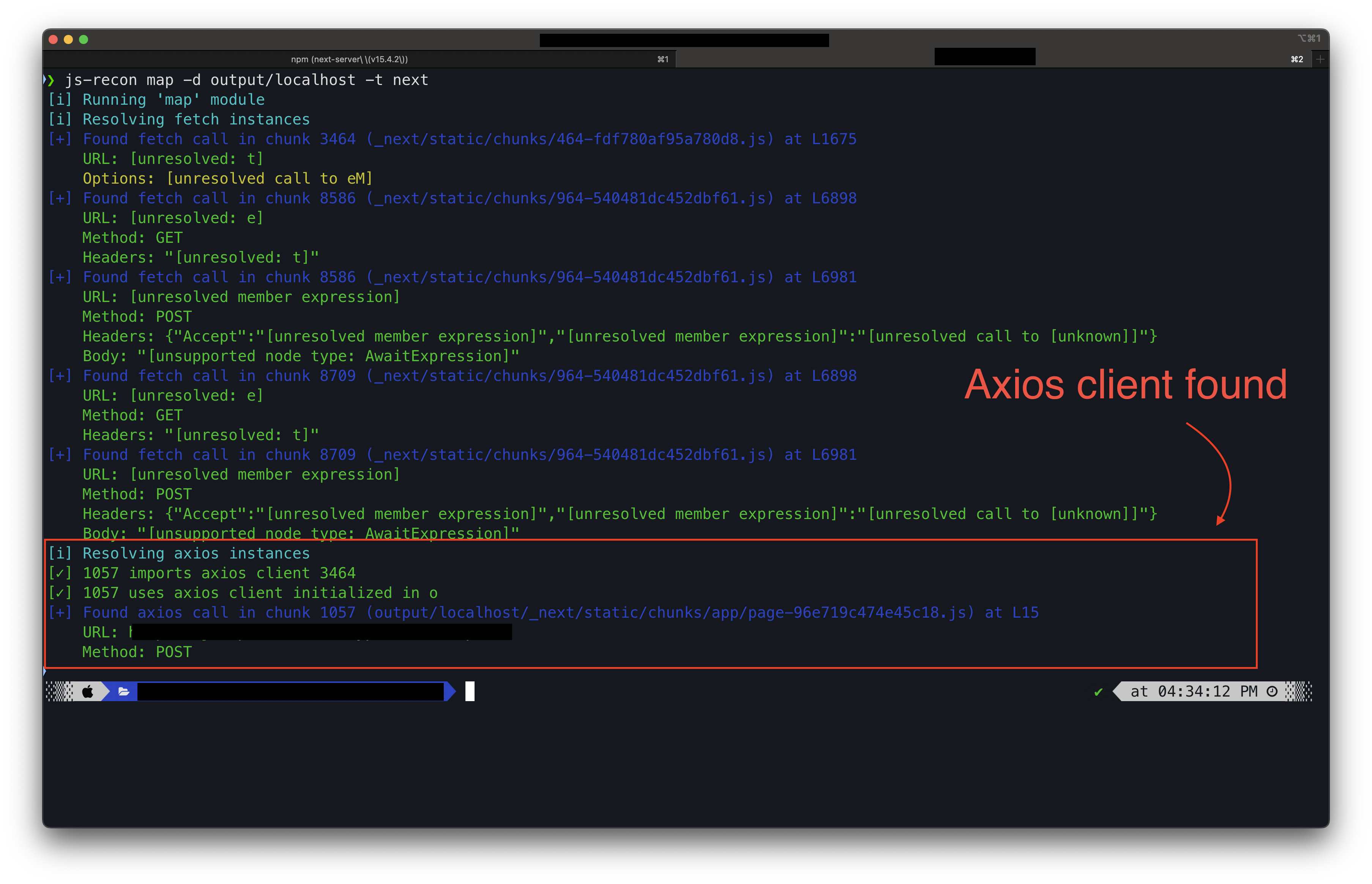 Axios instance found terminal