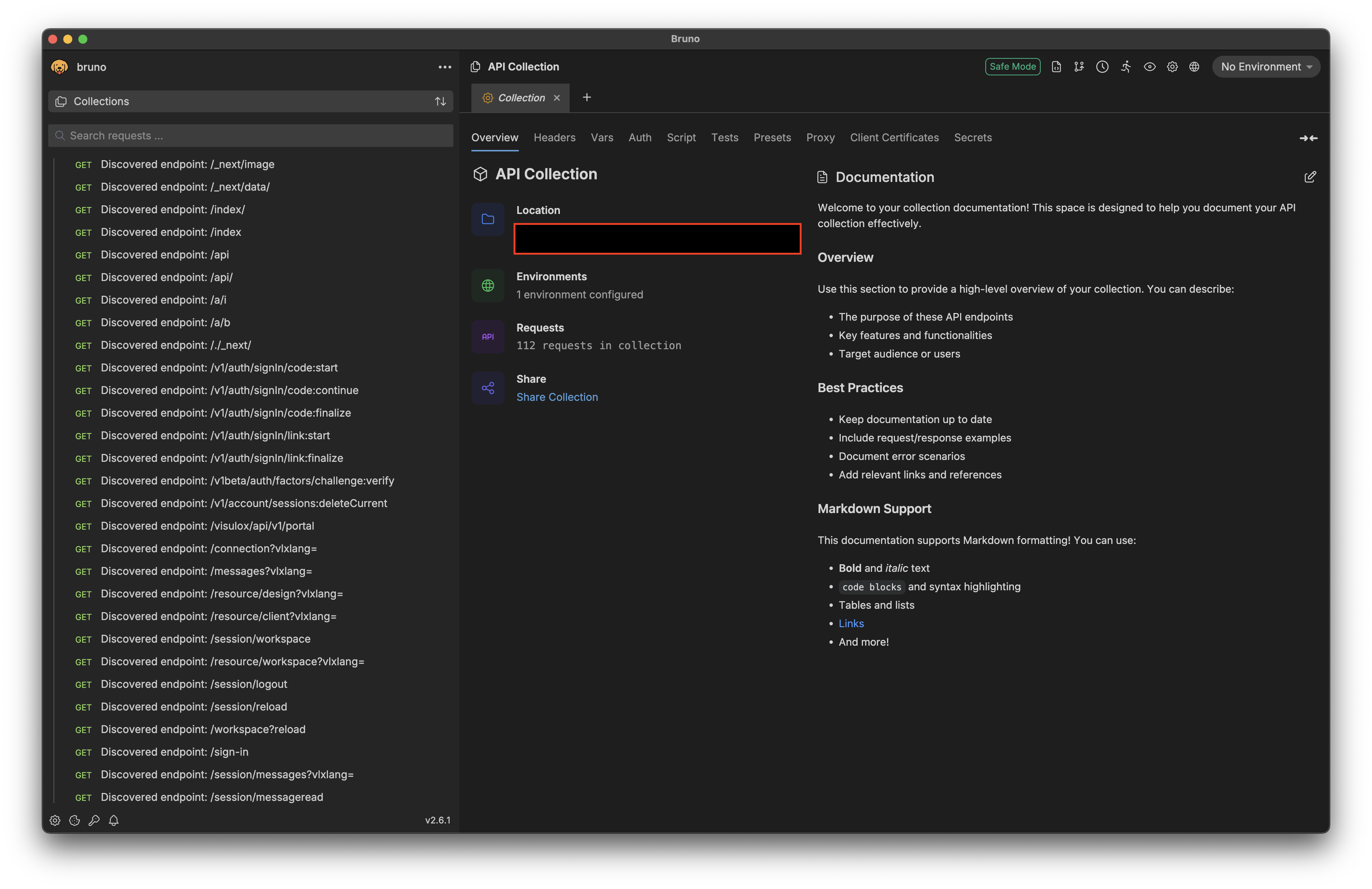 extracted_urls-openapi.json imported in API client Bruno