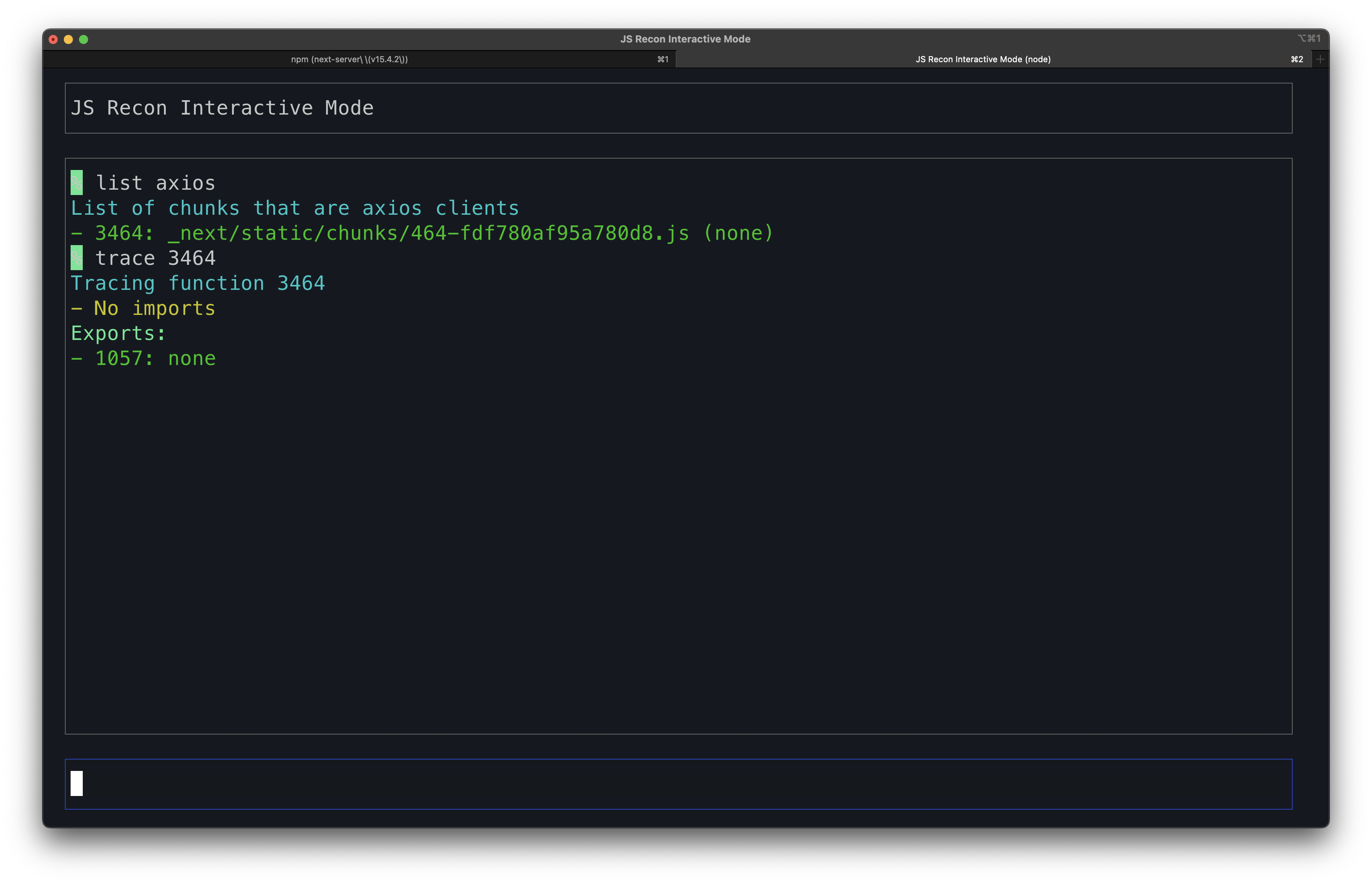 Running trace command on axios
